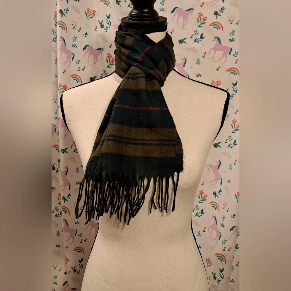 Vintage Dior Forest Green & Mocha Plaid Cashmaire Casual Unisex Scarf Wrap